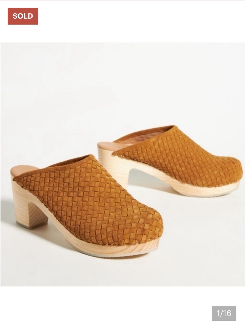 Anthropologie Pilcro Suede Woven Clog Mules Honey Mustard
